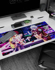Shiro and Sora close at the table, silver-haired rival and blushing girl, anime desk pad 40x20 inches.