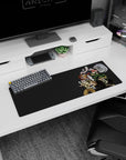 Small but impactful 32x12 desk mat showcases the team's bold energy with vibrant JoJo's artistry
