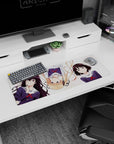 Megumi Katou winking with Eriri and Utaha on a desk mat anime girl mouse pad 32x12 inches.