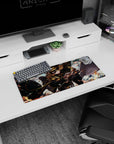 28x12 inches anime girl mouse pad showing curly-haired commander diving forward, cloak flying, buckles and insignia.