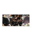 28x12 inches anime girl mouse pad with commander in black cap, gold-trim uniform, flaring cloak and chains.