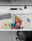 36x16 inches mouse pad with Denji, Pochita, and Makima’s reflection within the blade, filled with paint splatters and hidden details.
