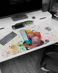 Large 40x20 inches mouse pad showcasing Denji and Pochita with paint splatters, hidden details, and Makima’s reflection for intense energy.