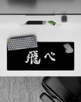 28x12 inches minimalist black-and-white anime mouse pad, calm focused mood with raw hand-painted ink edges.