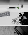 36x16 inches black and white anime desk pad with gritty sci-fi mood, high contrast, clean poster style.
