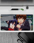 32x16 inches anime mouse pad in bright colors and sweet chaos, clean lines, soft shading, playful mood.