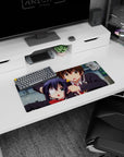 28x12 inches anime mouse pad showing eyepatch twin-tail girl and surprised boy in a schoolyard rush.