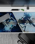 40x20 inches anime desk pad in cool galaxy blue and pale storm haze, fast cinematic vibe, smooth tracking.