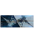 32x12 inches anime girl mouse pad with split galaxy-blue and storm haze, mirrored silhouette, sniper rifle art.