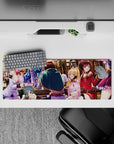 Anime mouse pad 32x12 inches featuring KonoSuba's Aqua, Kazuma, Megumin, Darkness in a festive tavern scene.