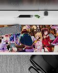 Anime mouse pad 36x16 inches featuring KonoSuba's Aqua, Kazuma, Megumin, Darkness in a lively tavern setting.
