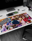 Anime desk pad 40x20 inches featuring KonoSuba's Aqua, Kazuma, Megumin, and Darkness in a festive tavern scene.