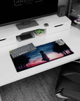 Anime girl mouse pad 28x12 inches showing a lone girl silhouette under glittering twilight with birds overhead.