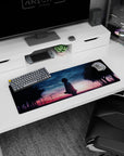 Anime girl mouse pad 32x12 inches showing lone girl silhouette at dusk, birds flying over a quiet skyline.