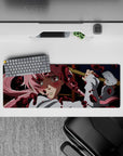 32x12 inches extended mouse pad in moody navy and white with red splatter, intense cute anime vibe.