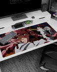 Yuno Gasai Future Diary desk pad 40x20 inches, flushed cheeks, pink hair swirling, red arc.