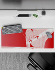 Intense 32x12 mouse pad features Zero Two’s iconic look with sharp highlights and crimson details for fans of bold artistry