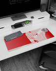 Small but impactful 32x12 mouse pad showcases anime-inspired minimalism with striking red contrasts and sleek sophistication
