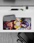28x12 inches mouse pad with Faye Valentine, golden tones and graffiti textures, capturing a bold, sultry Cowboy Bebop look.