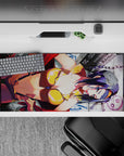 36x16 inches mouse pad with Faye Valentine, featuring bold, sultry golden tones and graffiti textures for a dynamic design.