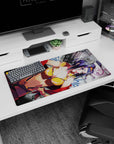 Modern 32x16 inches mouse pad with Faye Valentine, golden tones, graffiti textures, and striking details for an electrifying look.