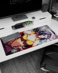 Artistic 36x16 inches mouse pad showcasing Faye Valentine, with golden tones and graffiti textures for an electrifying, sultry look.