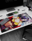 Large 40x20 inches mouse pad showcasing Faye Valentine in a bold, sultry design with golden tones and graffiti textures.