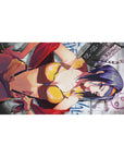 Mouse pad featuring Faye Valentine, 40x20 inches, with golden tones, graffiti textures, and striking details for a bold, sultry design.