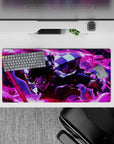 32x16 inches mouse pad showcasing Tanjiro Kamado with fiery sword energy, capturing the dynamic intensity of his attack in vivid reds and purples.