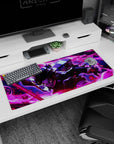 Artistic 36x16 inches desk pad featuring Tanjiro Kamado igniting his sword, perfect for fans of vibrant, action-packed designs from Demon Slayer.