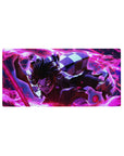 Mouse pad featuring Tanjiro Kamado in action, 32x16 inches, with burning fury in reds and purples, capturing the intensity of his sword attack.
