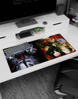 Anime mouse pad 32x16 inches featuring Ainz Ooal Gown from Overlord and Goblin Slayer from Goblin Slayer, vivid clash of realms.
