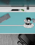 Dynamic 40x20 inch anime desk pad showcasing minimalist and nostalgic art of iconic duo
