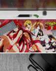 Grunge anime desk pad 40x20 inches featuring High School DxD's Rias, Irina, Asia, and Akeno with bold, playful poses.