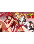 Grunge-style 40x20 inch anime desk pad featuring Rias in red bunny suit with Irina, Asia, and Akeno from High School DxD.