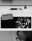 32x12 inches monochrome anime girl mouse pad, high-contrast black and white poster vibe, clean and hypnotic.