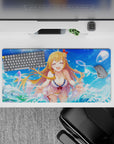 32x16 inches anime girl mouse pad in sky blues and teal, bright summer vibe with sparkling bubbles.