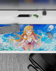 Summer crush anime desk pad 36x16 inches in sky blue, teal, and sparkling bubbles, bright and playful.