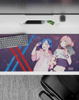 36x16 inches mouse pad with Zero Two and Ichigo design, blending streetwear, soft pastels, and cyberpunk details for a contemporary, stylish look.