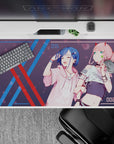 40x20 inches mouse pad with Zero Two and Ichigo design, blending streetwear, soft pastels, and sakura petals for a unique, cyberpunk-inspired anime look.