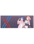 Compact 32x12 inches mouse pad with Zero Two and Ichigo design, showcasing streetwear, soft pastels, and sakura petals for a contemporary anime look.