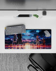 Mouse pad 28x12 inches featuring Sword Art Online characters against a fiery sky, capturing a serene moment before action.