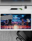 Sword Art Online mouse pad 32x16 inches featuring a fiery twilight sky and characters, with deep blues and sunset golds.