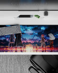 Sword Art Online desk pad, 36x16 inches, with a fiery twilight sky featuring the legendary crew, capturing serene emotion.
