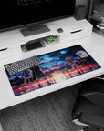 Anime mouse pad featuring Sword Art Online legends against a fiery twilight sky, 32x16 inches, capturing epic anticipation.