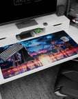 Sword Art Online desk pad 40x20 inches featuring iconic characters against a fiery twilight sky, capturing epic emotion.
