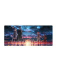 Sword Art Online mouse pad, 28x12 inches, featuring legends against a fiery twilight sky, capturing serene pre-battle moment.