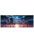 Sword Art Online mouse pad, 32x12 inches, features a fiery twilight sky with legendary crew, deep blues, and sunset golds.