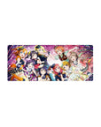 Love Live School Idol Project anime girl mouse pad 28x12 inches with nine idols in a sparkly group hug.