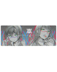 Compact Zero Two & Ichigo Cyberpunk Glitch Mouse Pad 32x12 with Darling in the Franxx theme for stylish and sleek desk decor